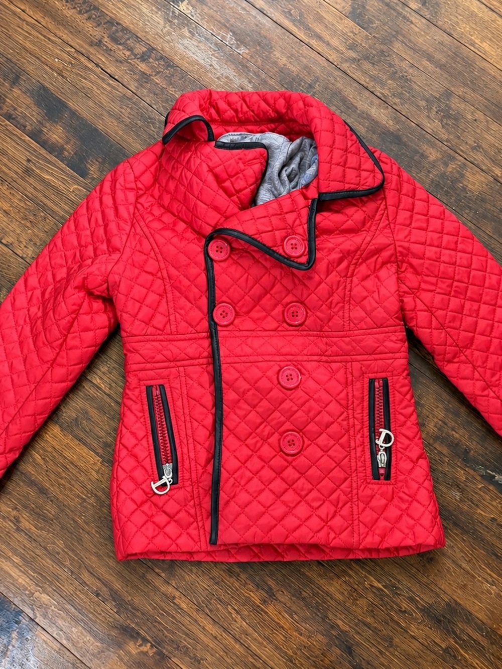 Vintage Dollhouse Girls Red Black Quilted Puffer Jacket Fall Winter Peacoat 4